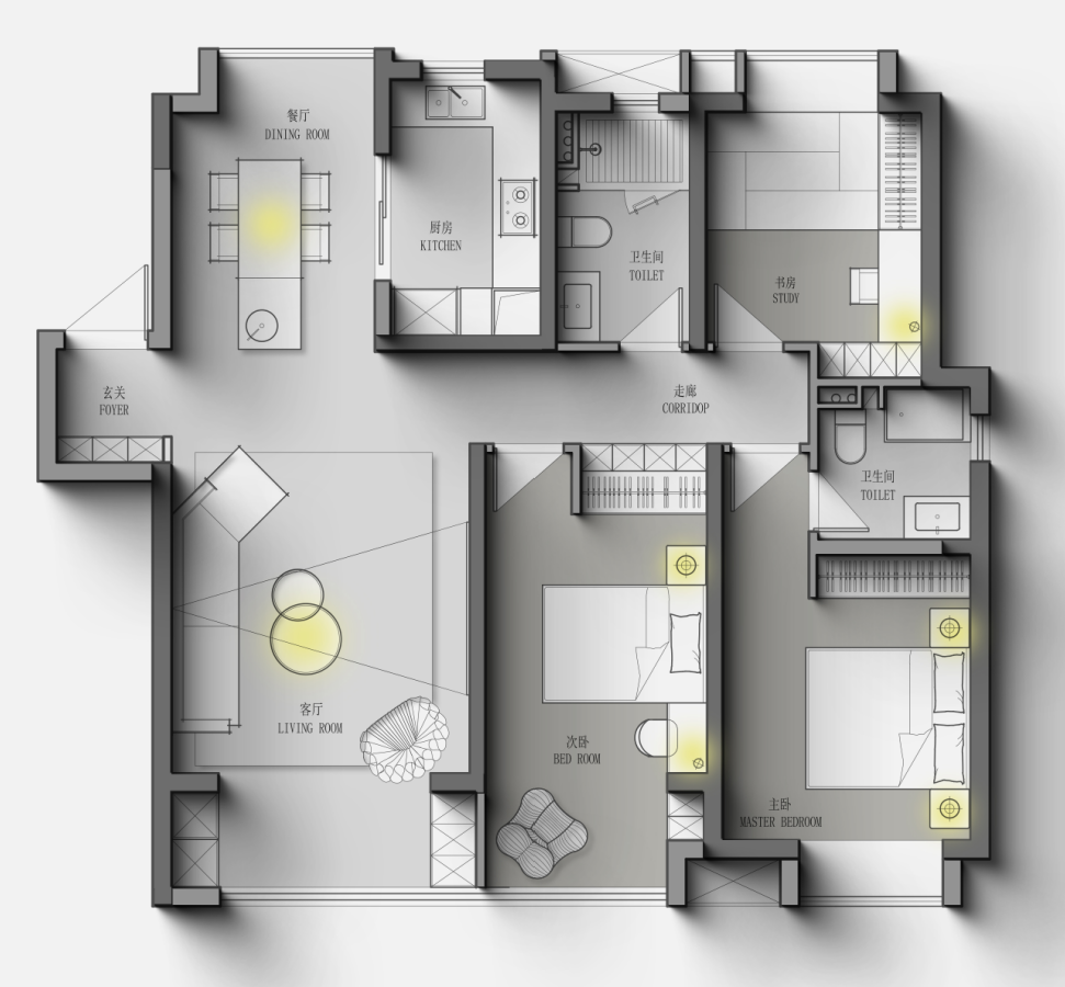 融創(chuàng)望江府133平現(xiàn)代簡約風格裝修效果圖