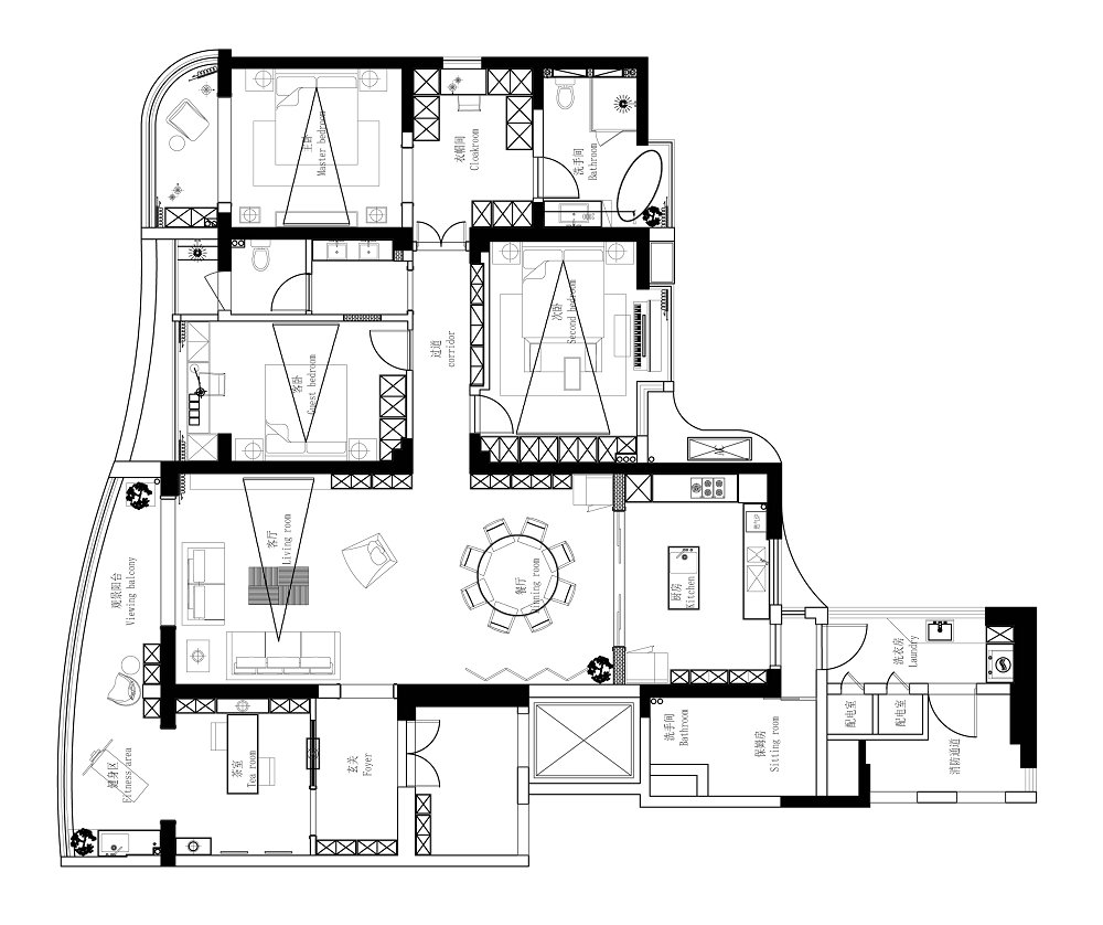 紐賓凱錦城280平新中式風格裝修效果圖