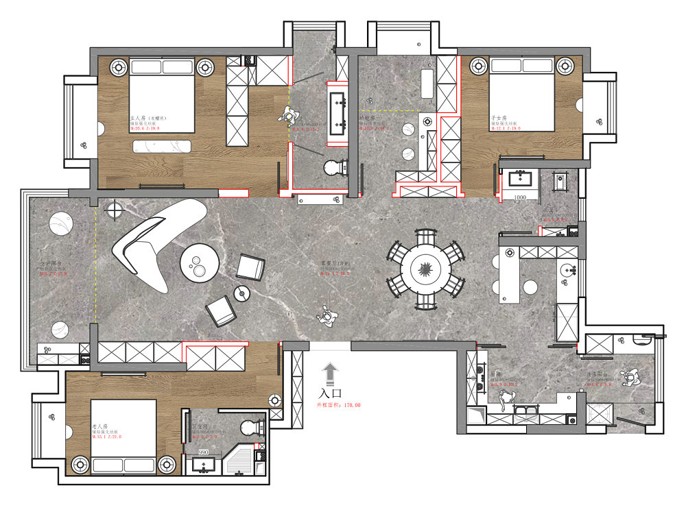琨瑜府188平美式輕奢風格裝修效果圖