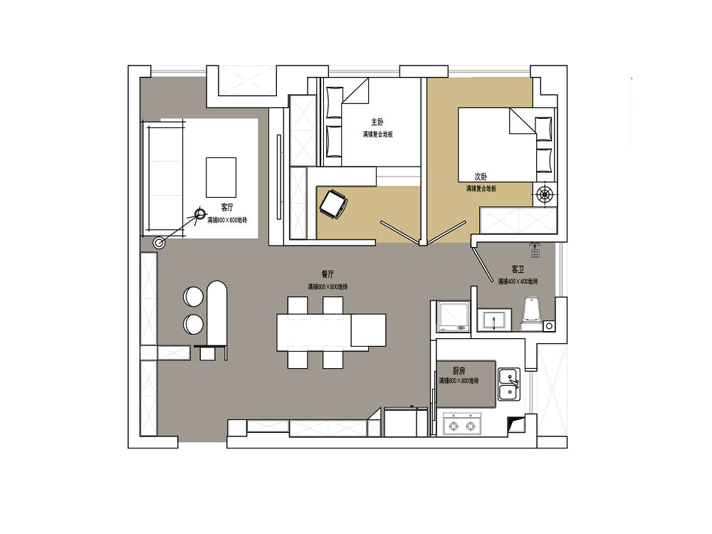 五環(huán)時(shí)尚廣場91平現(xiàn)代黑白灰風(fēng)格裝修效果圖