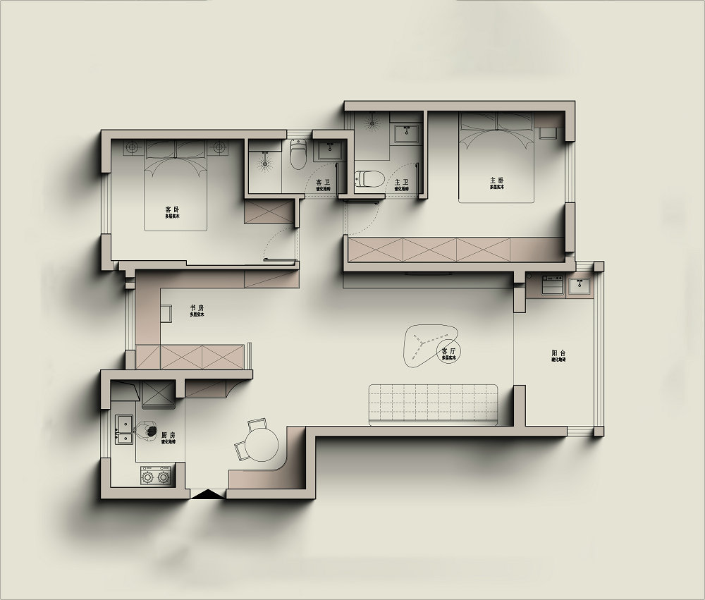 萬(wàn)科城花璟苑90平復(fù)古風(fēng)格裝修效果圖