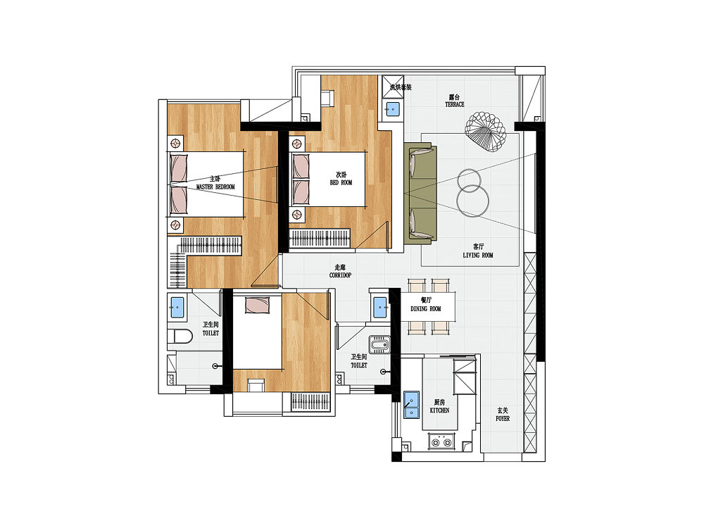 中建鉑公館112平奶油風(fēng)格裝修效果圖