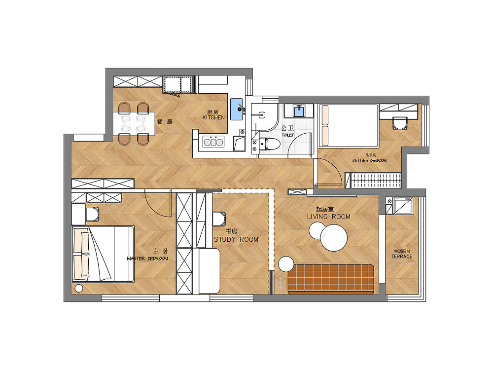 融創(chuàng)95號(hào)院95平中古風(fēng)格裝修效果圖