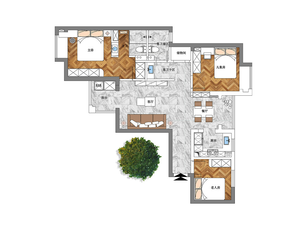大華鉑金酈府110平中古風(fēng)格裝修效果圖