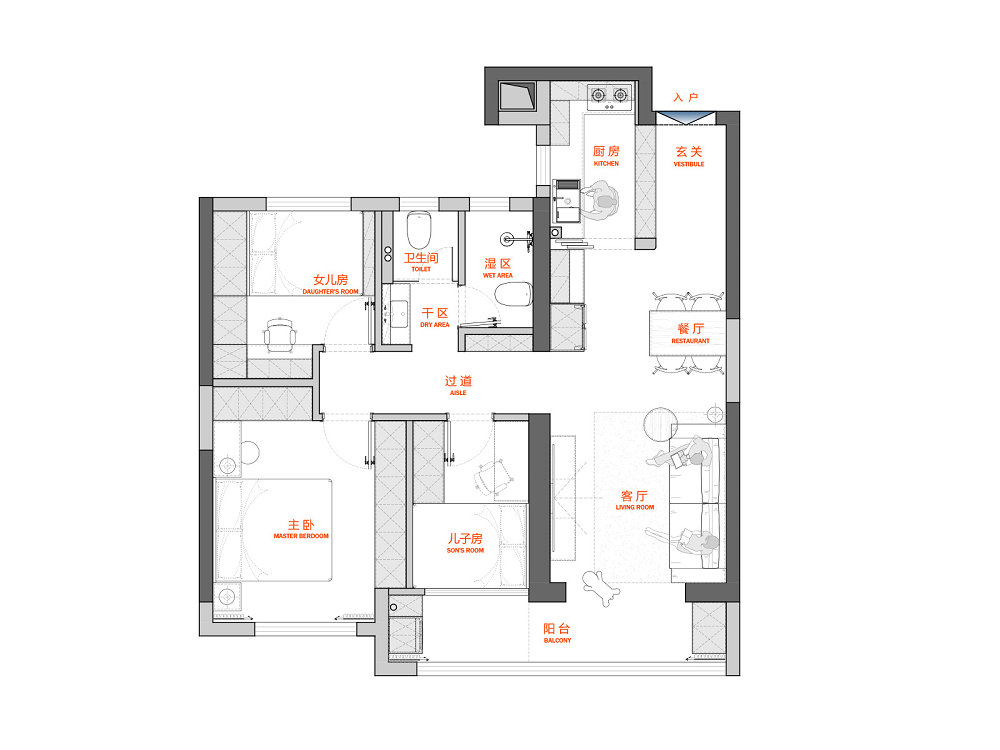 華僑城紅坊99平現(xiàn)代風(fēng)格裝修效果圖